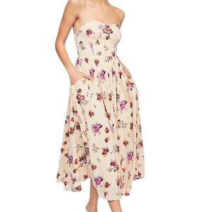 Free People Bella Babe Floral Print Strapless Midi Dress